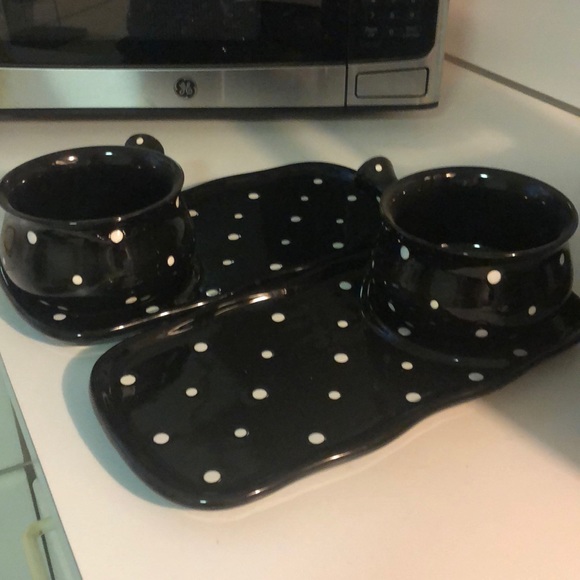 Brand New 2 Black & White Polka Dotted Soup Bowls - Picture 1 of 8